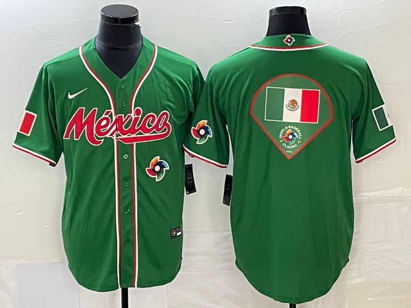 Men 2023 World Cub Mexico Blank Green Nike MLB Jersey11